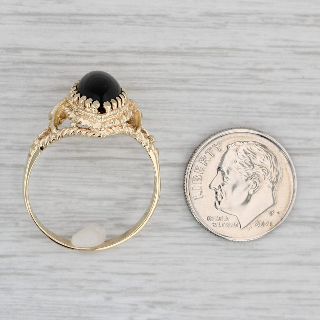 Gray Marquise Cabochon Onyx Solitaire Ring 14k Yellow Gold Size 10