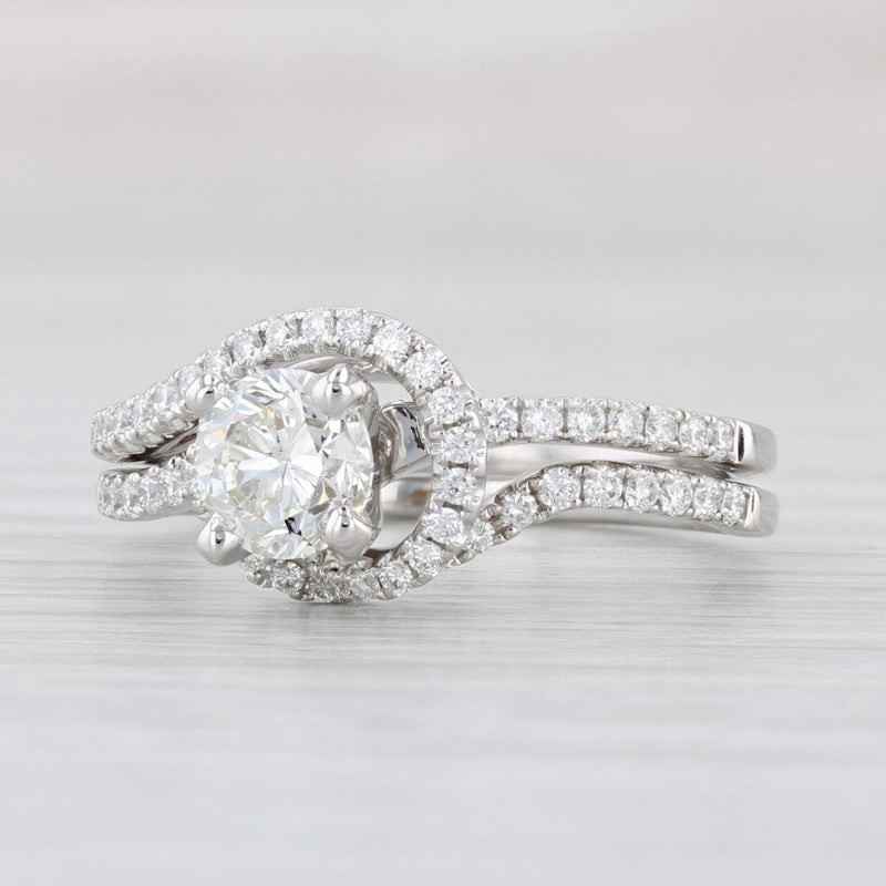 Light Gray 1.10ctw Round Diamond Engagement Ring Wedding Band Set 14k Gold Shane Co GIA