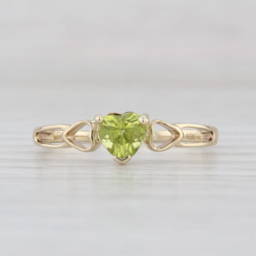 0.40ct Peridot Heart Solitaire Ring 10k Yellow Gold Size 6.75 Stackable