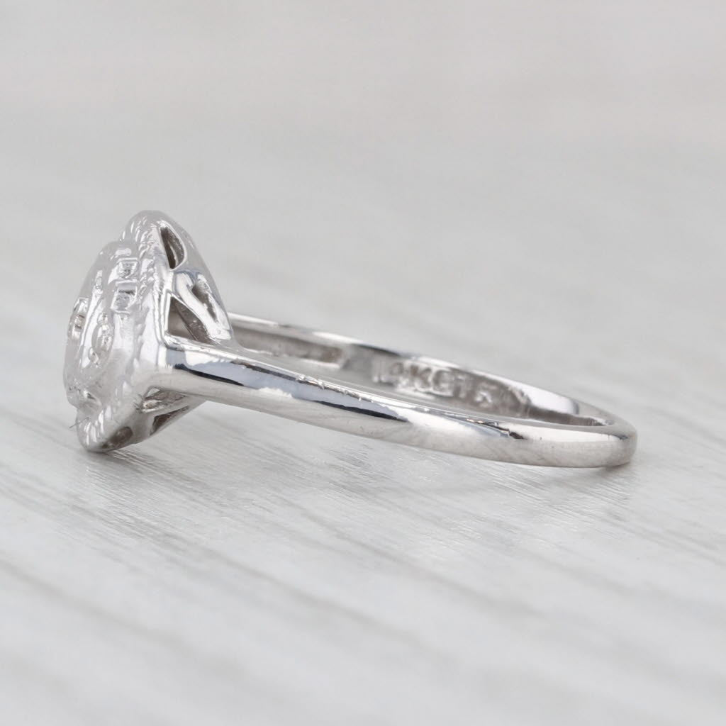 Light Gray Diamond Vintage Ring 14k White Gold Size 6.25 Heart Accents