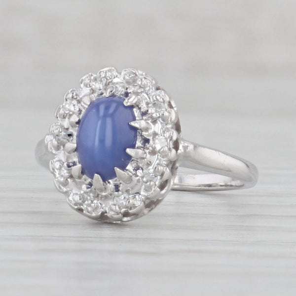 Gray Linde Blue Ridge Star Lab Created Sapphire Diamond Halo Ring 14k Gold Size 5.75