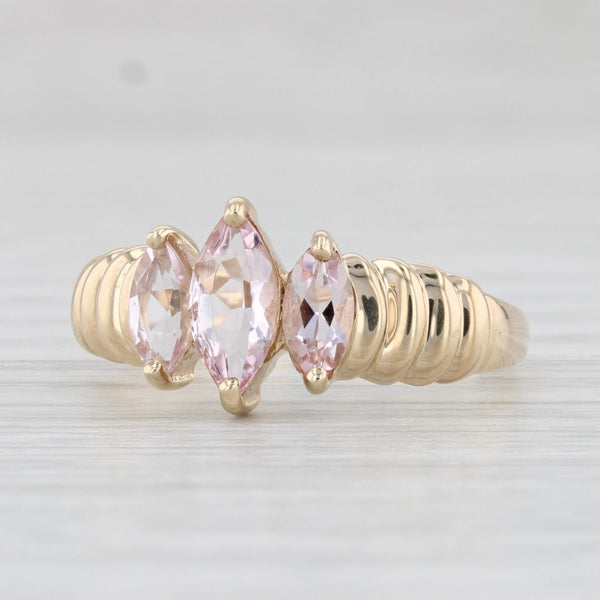 0.92ctw Marquise Morganite 3-Stone Ring 10k Yellow Gold Size 7
