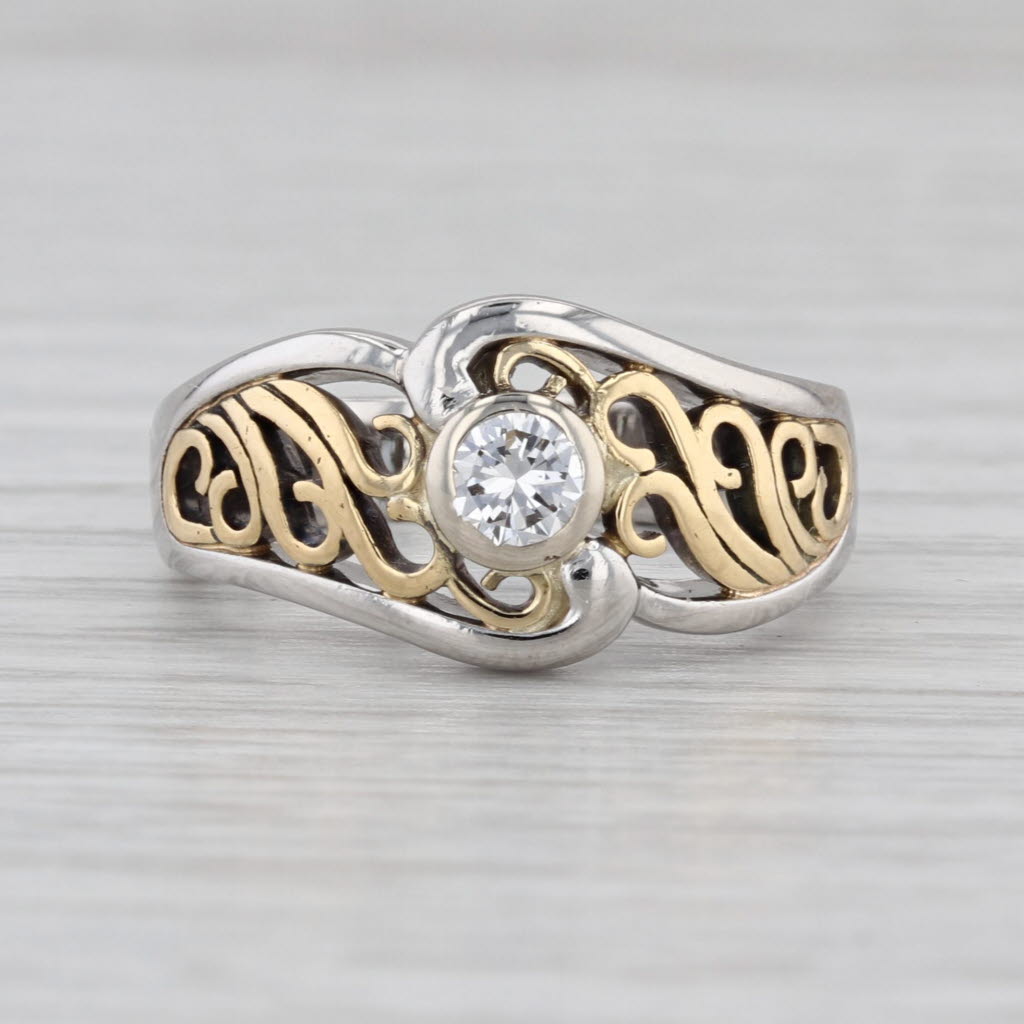 0.29ct Diamond Solitaire Ornate Openwork Ring Platinum 18k Gold Size 6.5