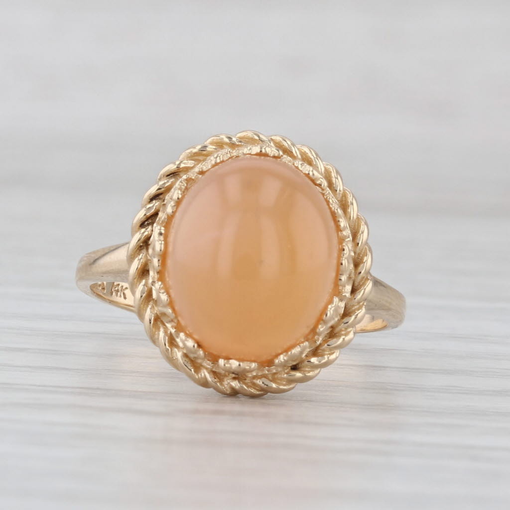 Orange Moonstone Cabochon Ring 14k Yellow Gold Size 8