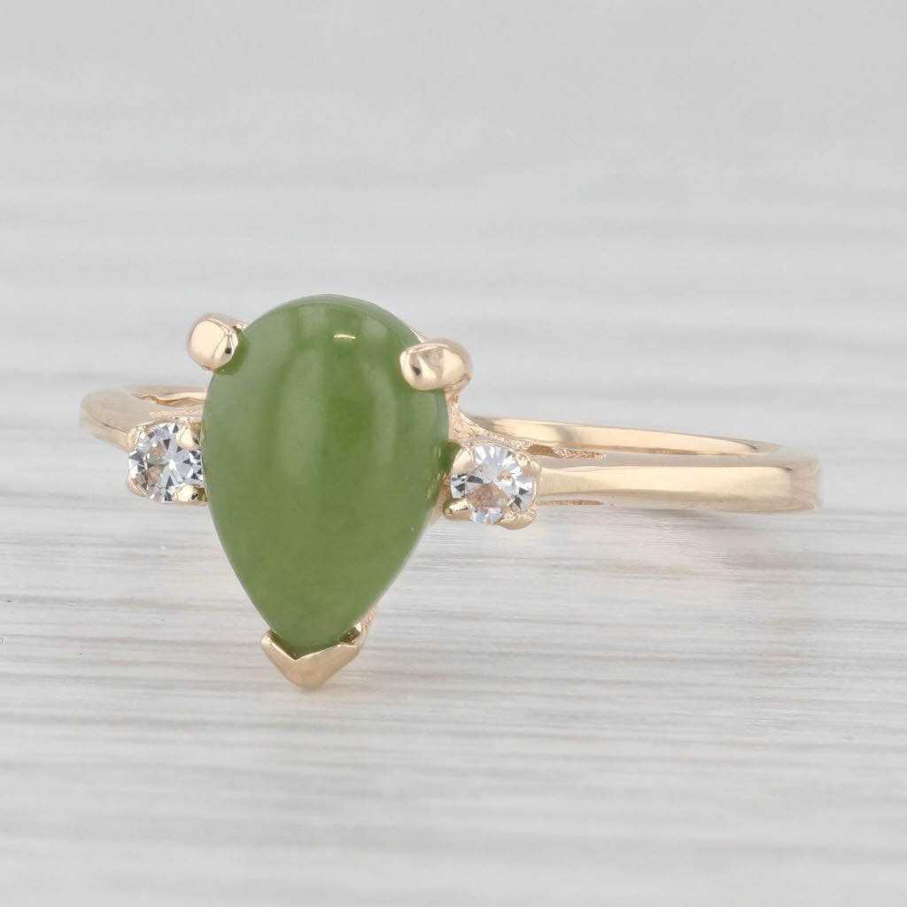 Light Gray Green Nephrite Jade Solitaire Ring 10k Yellow Gold Size 6 Lab Created Spinel