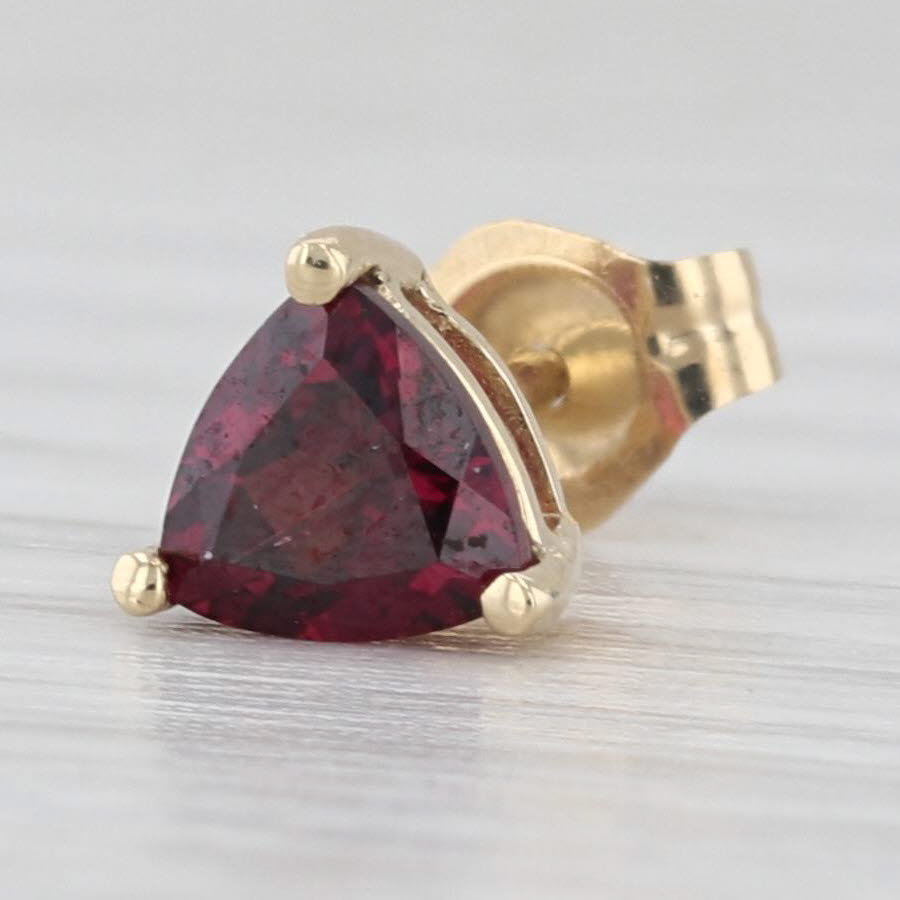 Light Gray Single 0.46ct Trillion Garnet Solitaire Stud Earring 14k Yellow Gold