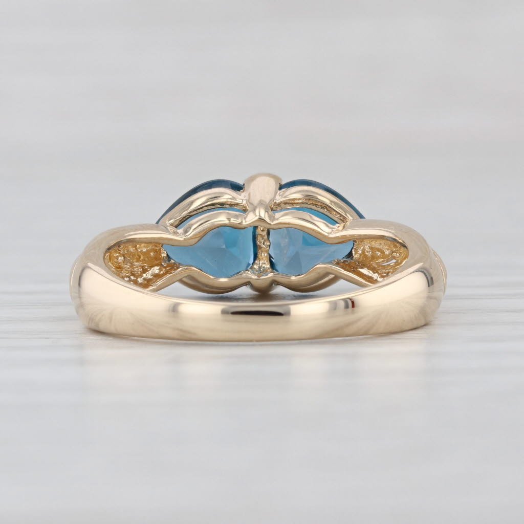 2.80ctw Blue Topaz Hearts Ring 10k Yellow Gold Size 7.25 Beveled Band
