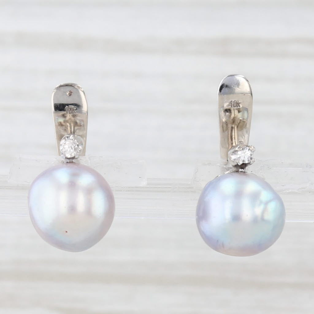 Light Gray Gray Cultured Pearl Diamond Drop Earrings 10k White Gold Snap Top Posts