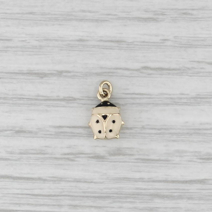 Beige Ladybug Charm 14k Yellow Gold Resin Small Drop Pendant Good Luck