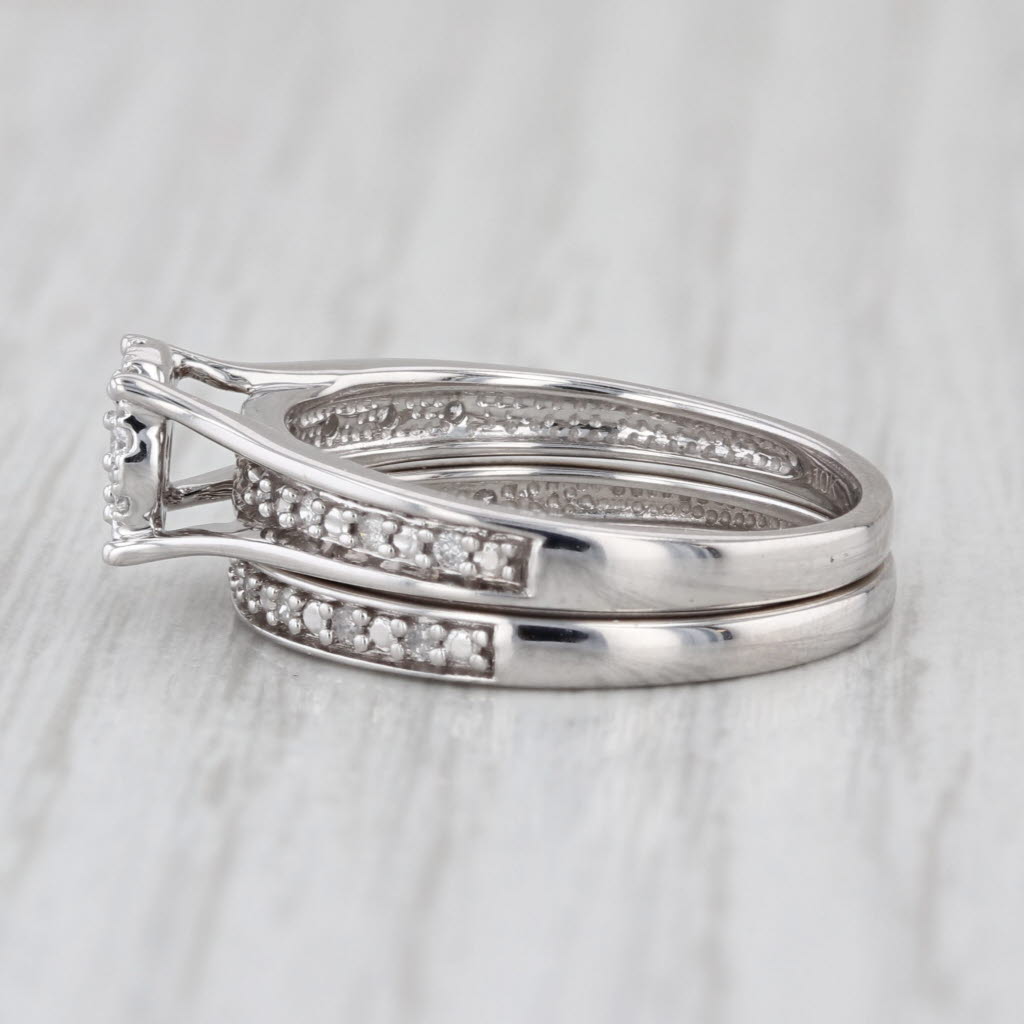 0.35ctw Diamond Halo Engagement Ring Wedding Band Bridal Set 10k White Gold Sz 7