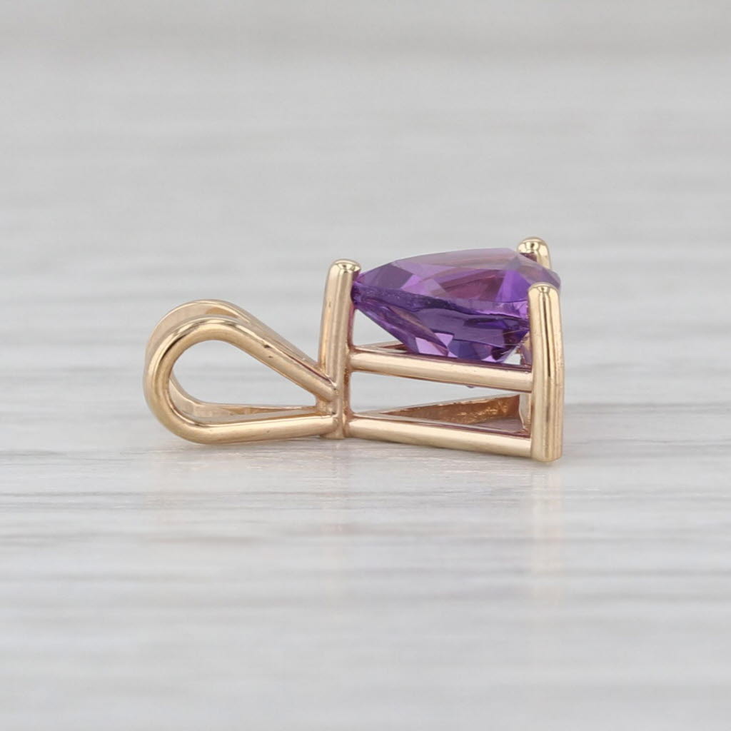 0.90ct Trillion Amethyst Solitaire Pendant 14k Yellow Gold Small Drop