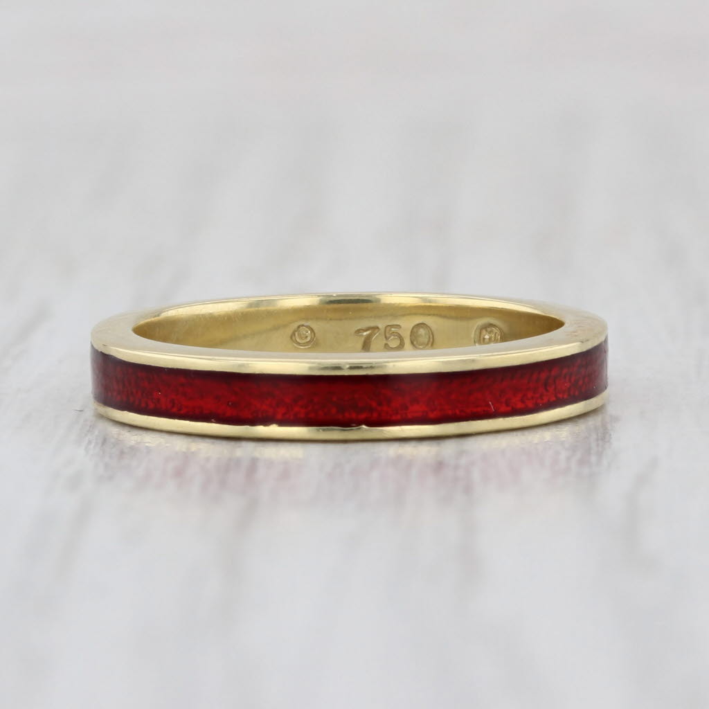 Hidalgo Red Enamel Ring 18k Yellow Gold Size 6 Stackable Band