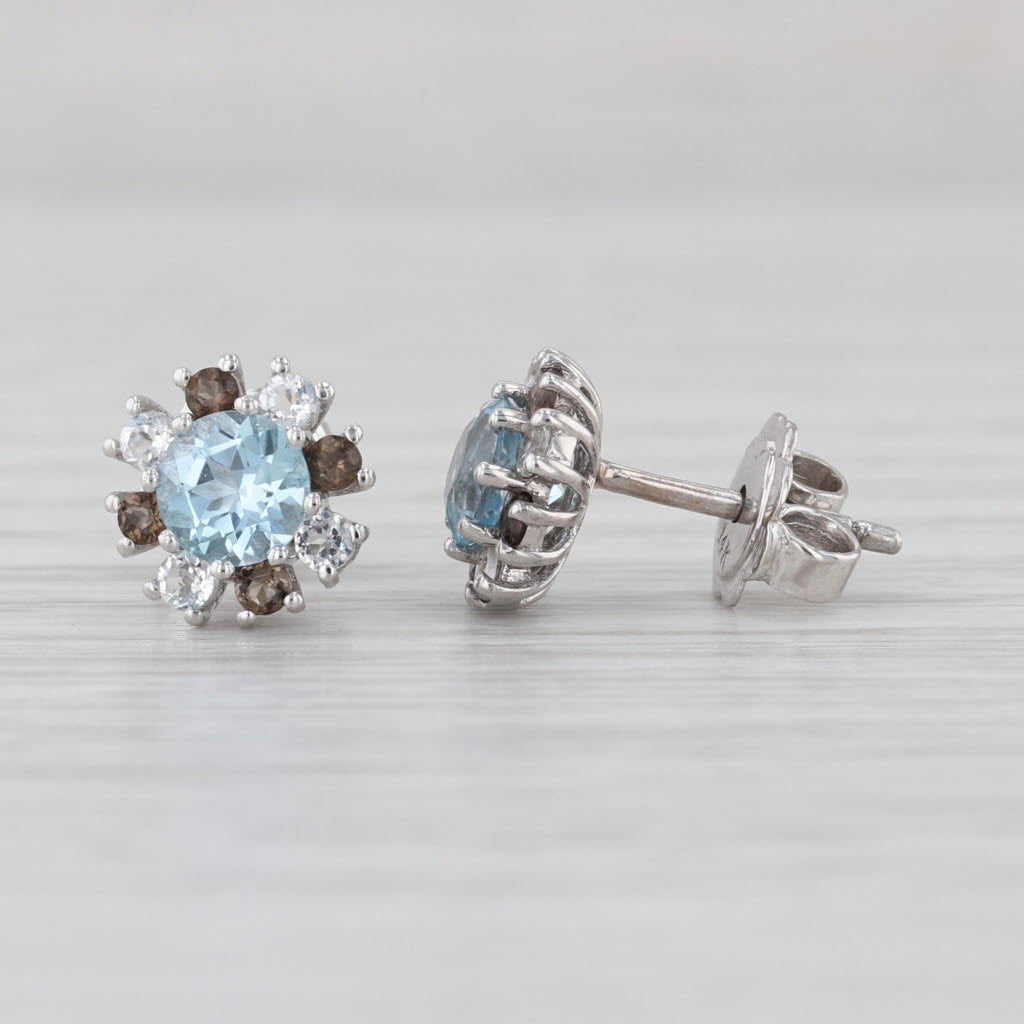 1.54ctw Blue White Topaz Halo Stud Earrings 14k White Gold Studs