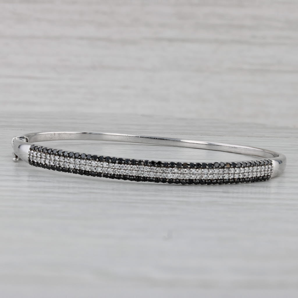 Gray 0.76ctw Black White Diamond Bangle Bracelet 10k White Gold 6.75"