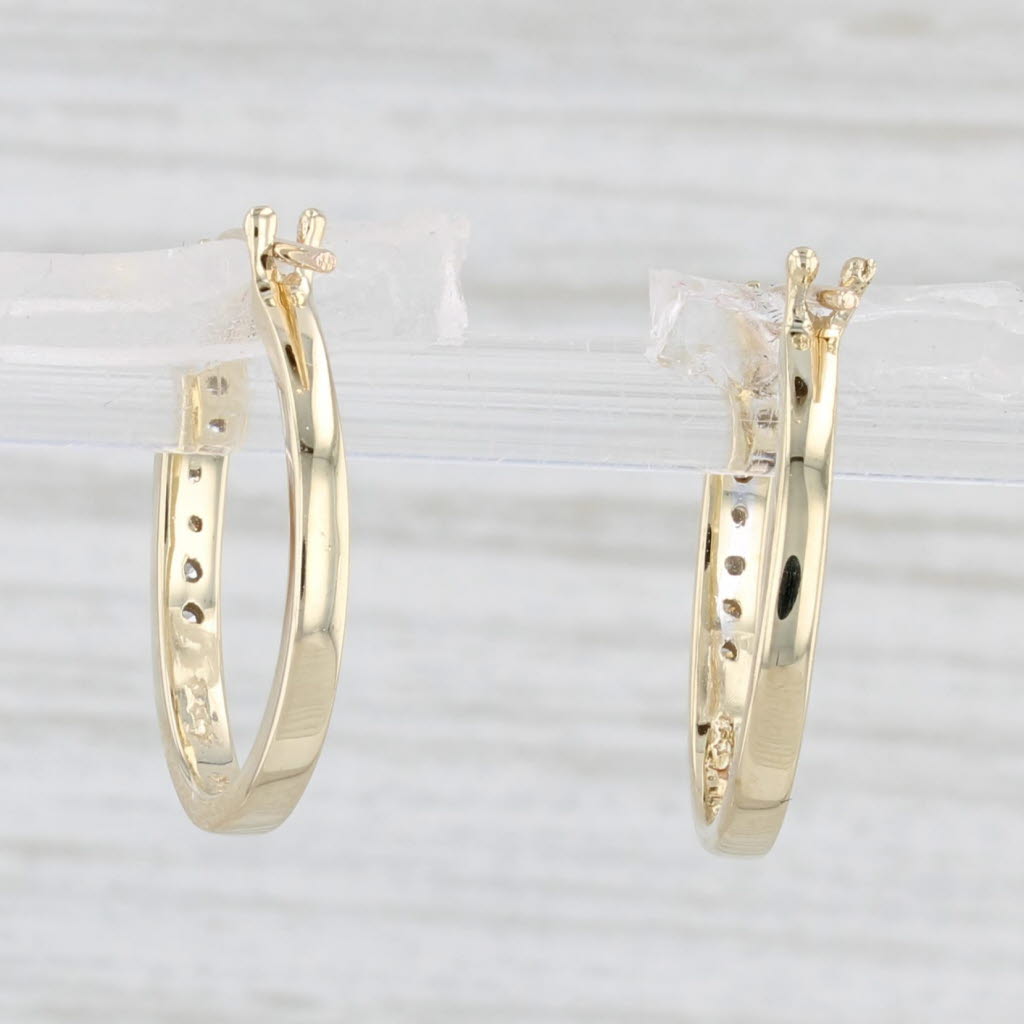 Light Gray Diamond Hoop Earrings 10k Yellow Gold Snap Top Round Hoops