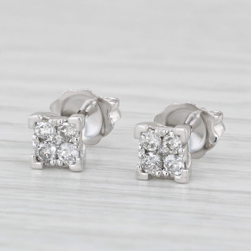 Light Gray 0.25ctw Round Diamond Stud Earrings 10k White Gold Pierced Studs