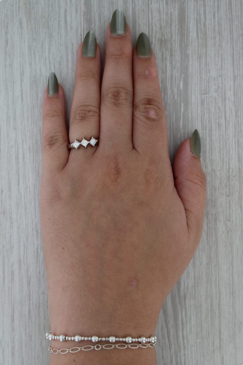0.59ctw 3-Stone Diamond Ring 950 Platinum Size 6.5 Stackable