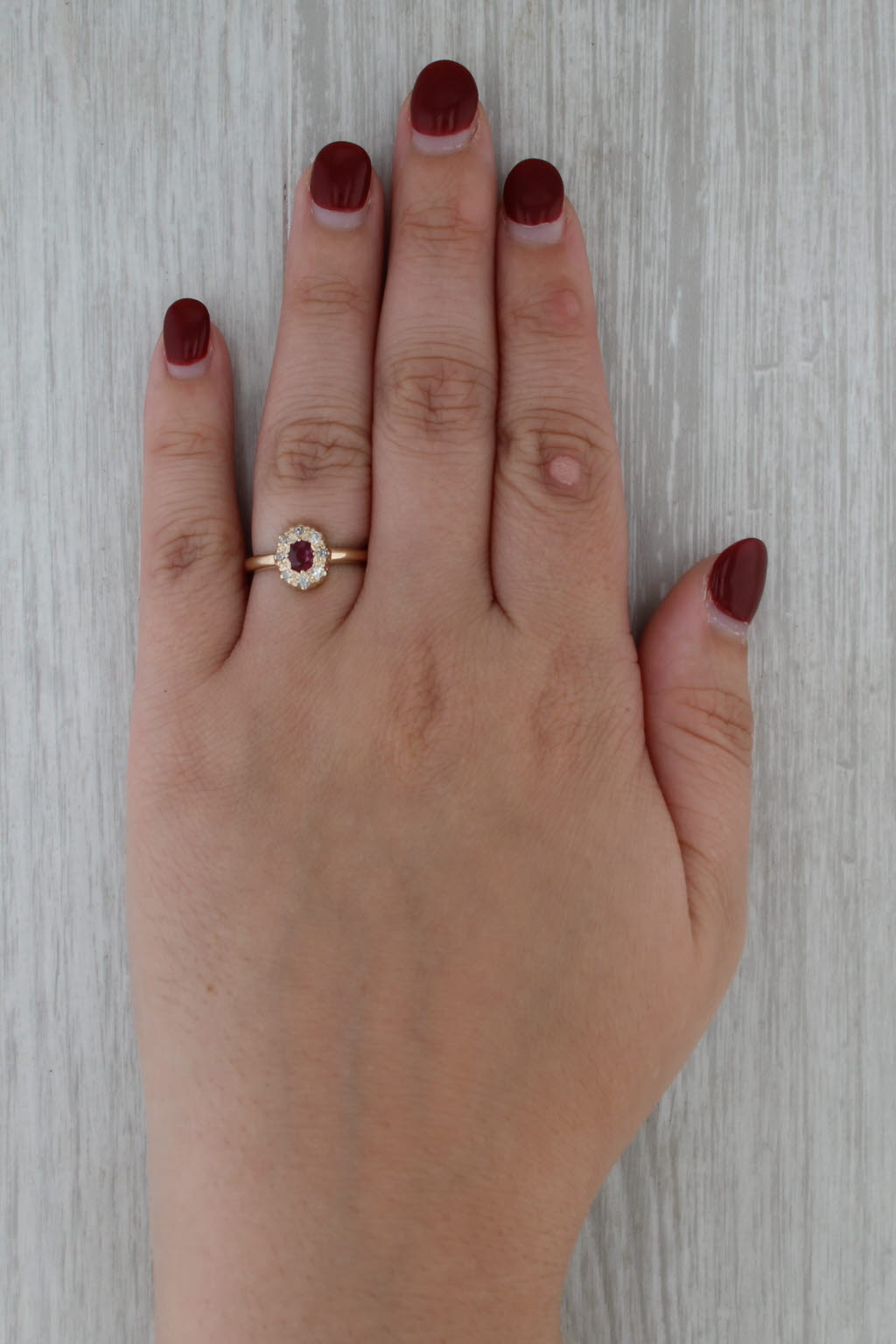 0.49ctw Ruby Diamond Halo Ring 14k Yellow Gold Size 6