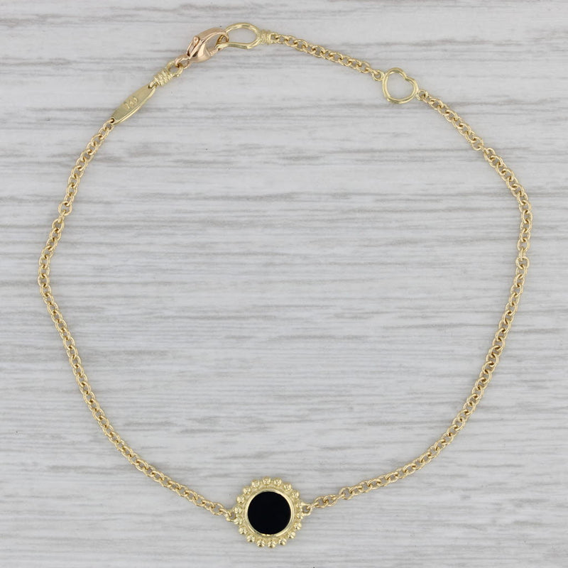 New Lagos Caviar Onyx Covet Bracelet 18k Yellow Gold 7.25" Cable Chain