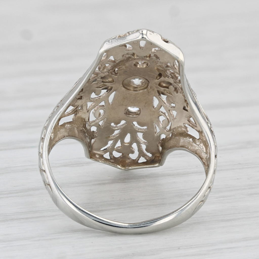 Light Gray Vintage VS2 Diamond Filigree Ring 14k White Gold Size 2.75