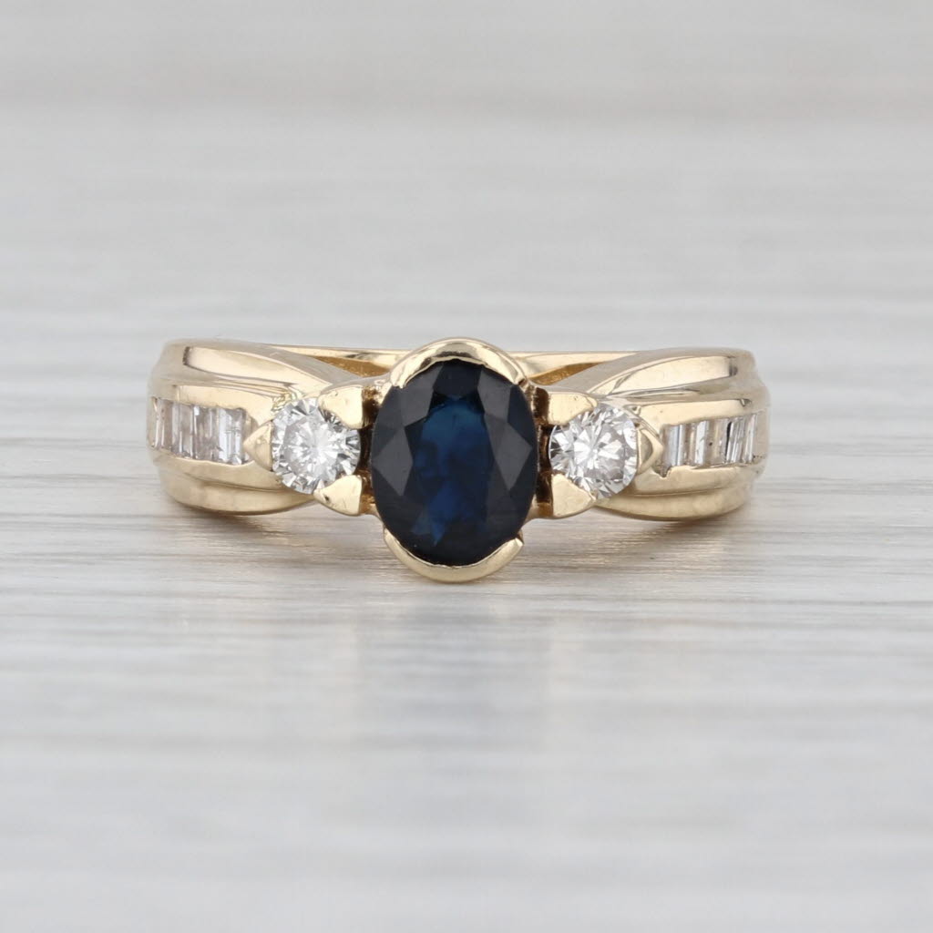 1.05ctw Oval Blue Sapphire Diamond Ring 14k Yellow Gold Size 4.25 Engagement