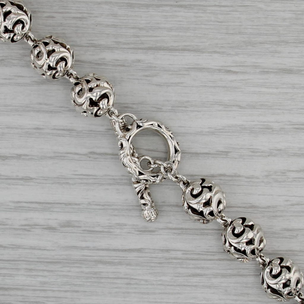 Krypell 2.94ctw Black Sapphire Ornate Openwork Bead Necklace Sterling Silver 18"