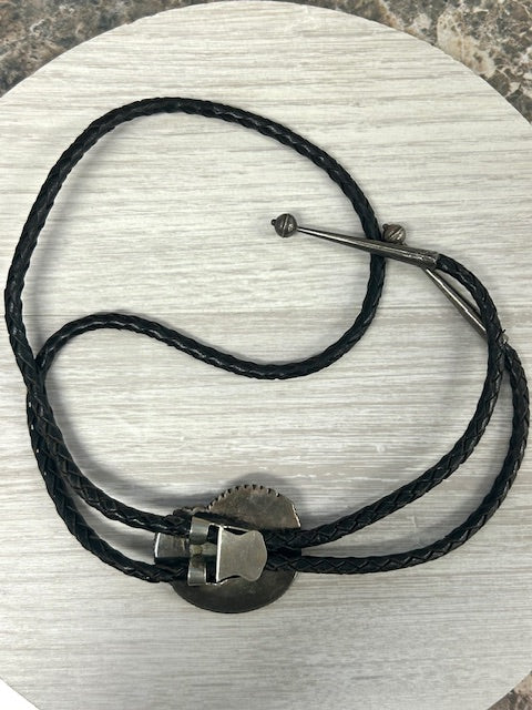 Light Gray Vintage Native American Turquoise Claw Bolo Tie Necklace Sterling Silver Leather