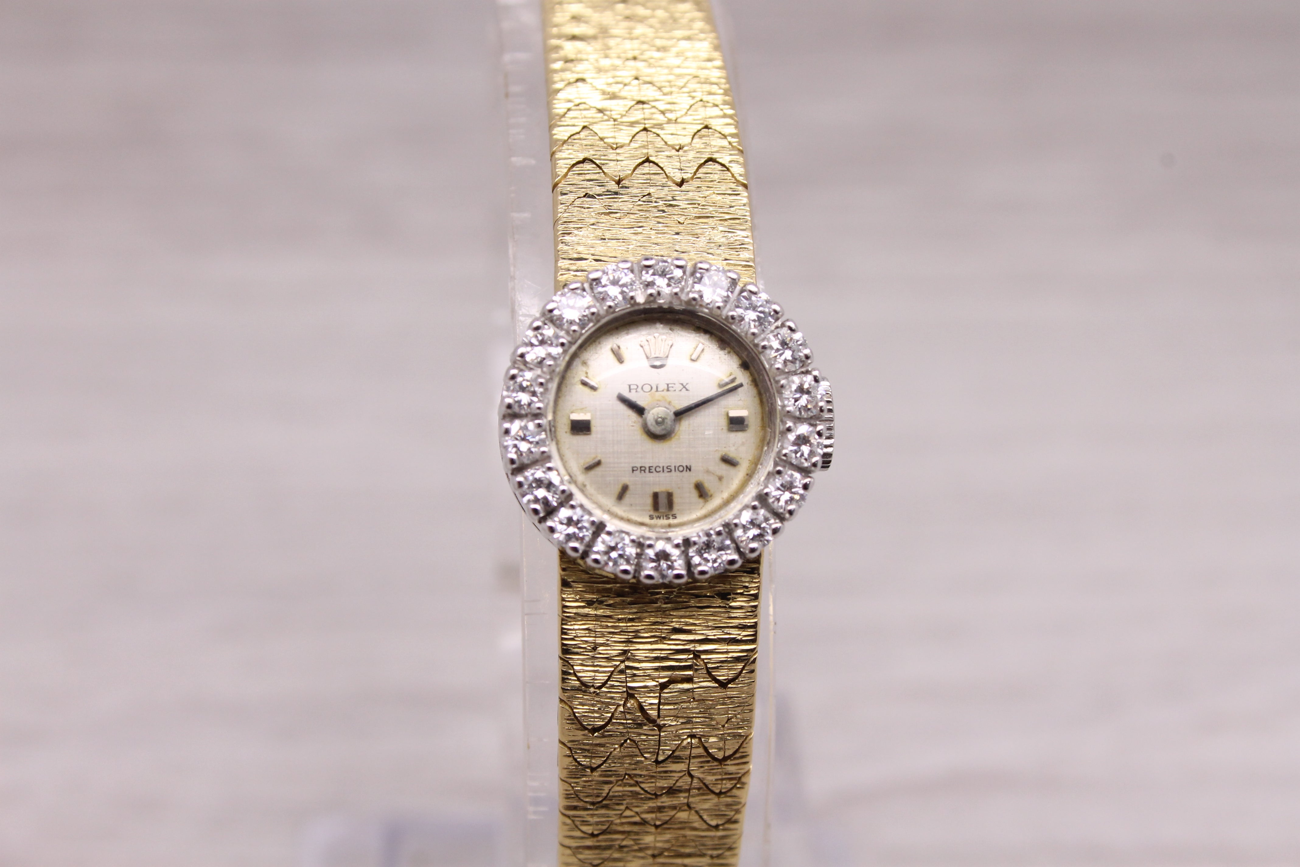 Gray Vintage Rolex 18k Gold Ladies Diamond Cocktail Watch Bucherer Papers Serviced