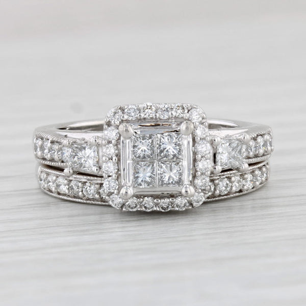 Light Gray 1.06ctw Princess Diamond Halo Engagement Ring Wedding Band 10k White Gold Sz 7