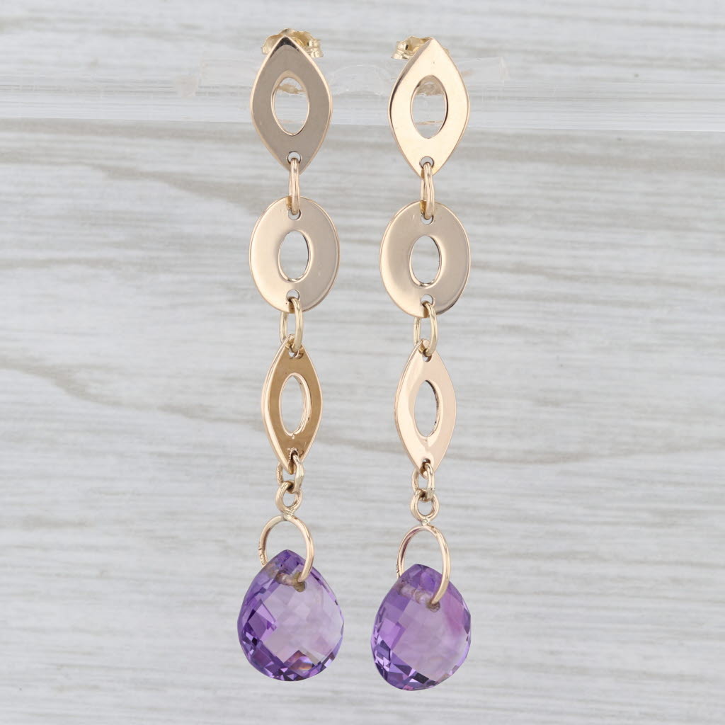8ctw Briolette Amethyst Dangle Earrings 14k Yellow Gold Drops