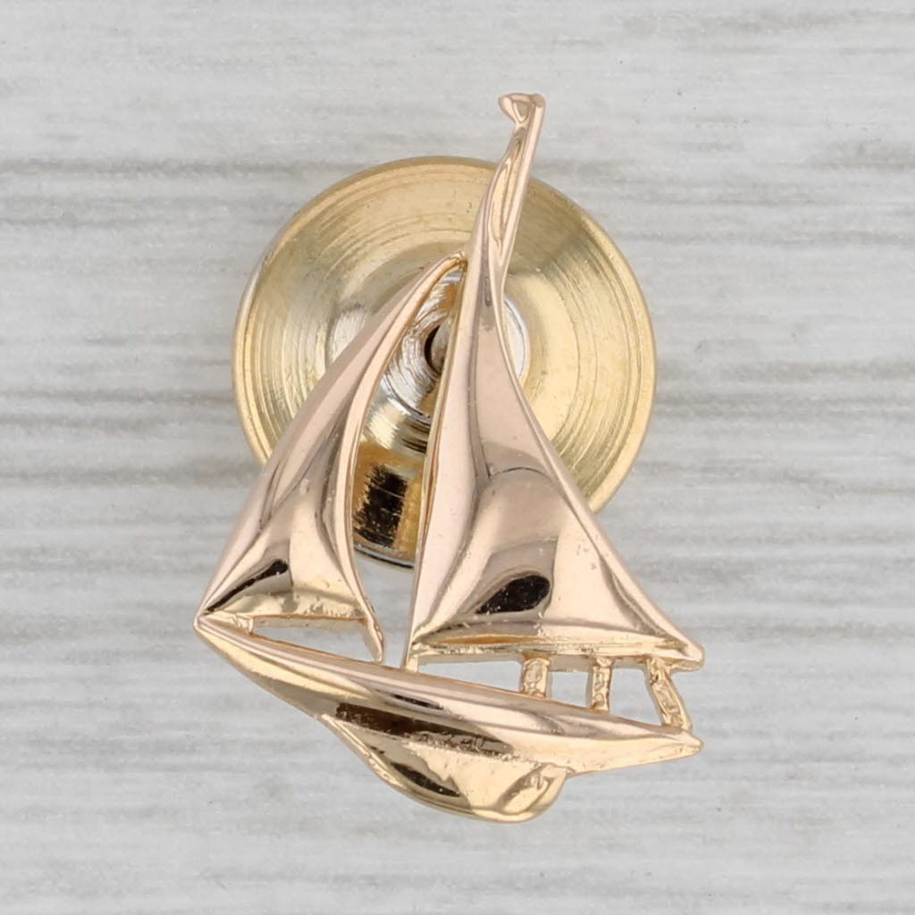 Gray Sailboat Lapel Pin 14k Yellow Gold Tie Tac