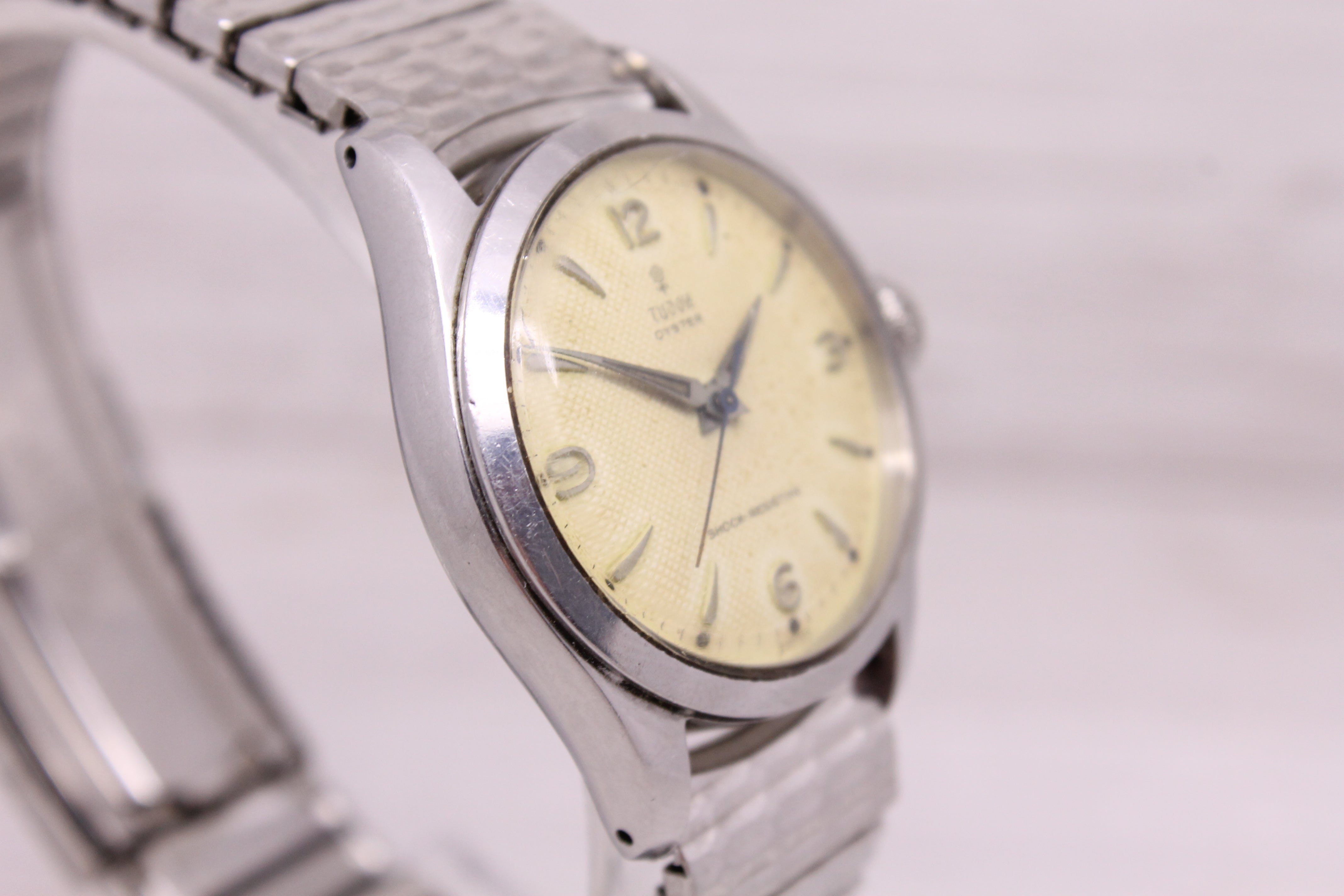 Gray Vintage 1950's Tudor Oyster ref.7903 32mm Steel Mens Manual Watch Waffle Dial