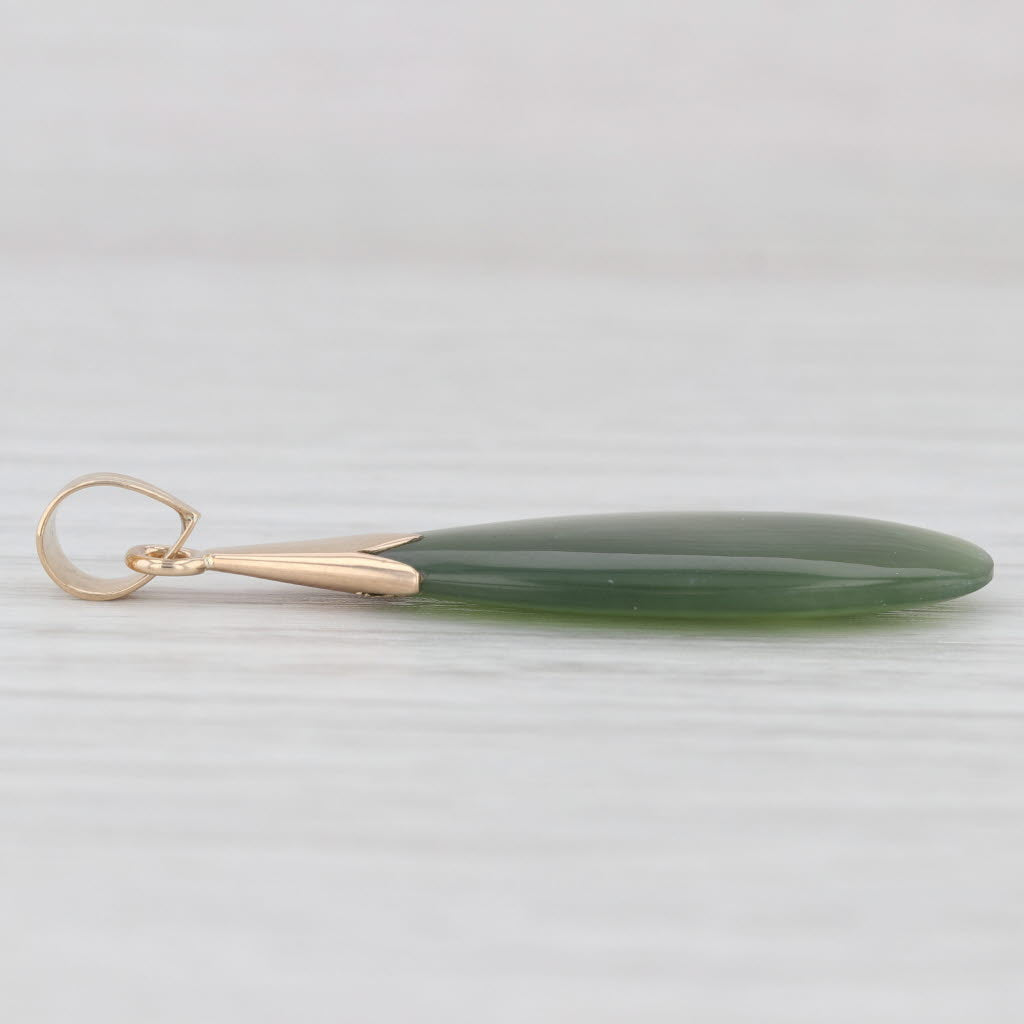 Light Gray Green Nephrite Jade Pendant 14k 12k Yellow Gold Teardrop