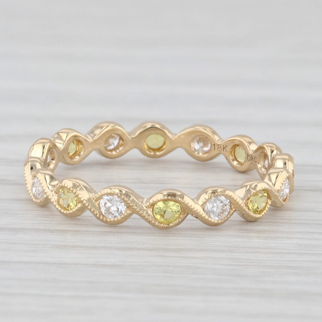 Light Gray 0.60ctw Diamond Yellow Sapphire Eternity Band 18k Gold Size 5.75 Wedding Ring