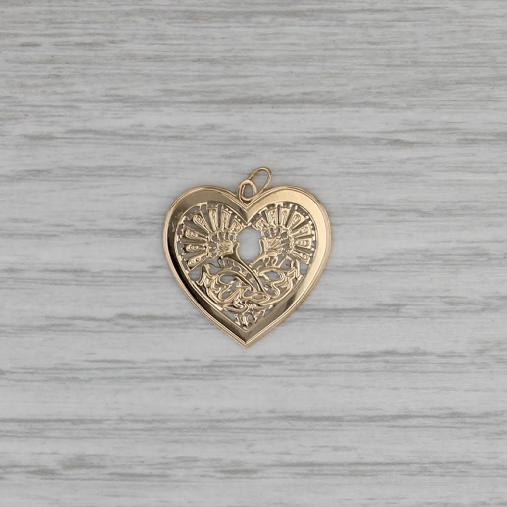 Scottish Thistle Celtic Knot Heart Pendant 14k Yellow Gold Thin Charm