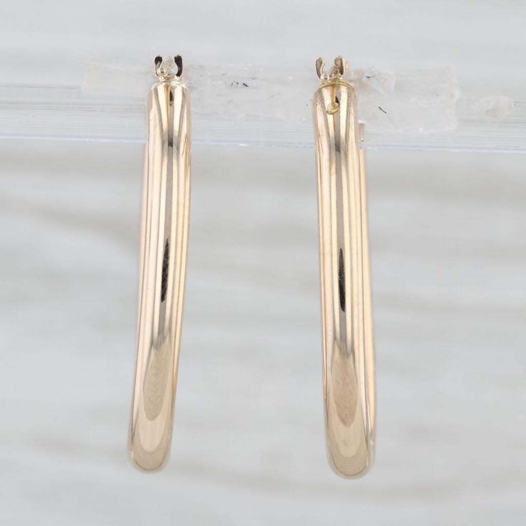 Oval Hoop Earrings 10k Gold Snap Top Posts Tube Hoops 30 x 3.2 mm