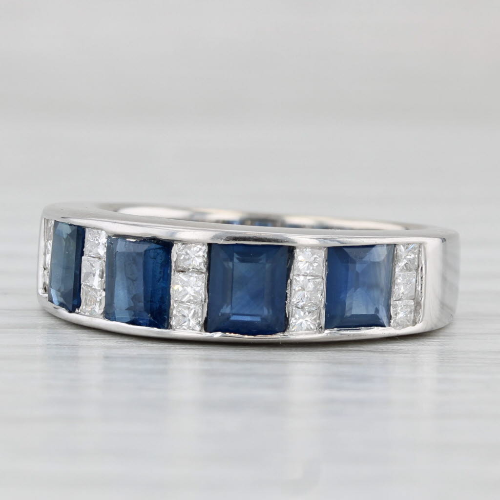 Light Gray 2.45ctw Blue Sapphire Diamond Ring 14k White Gold Size 7 Band