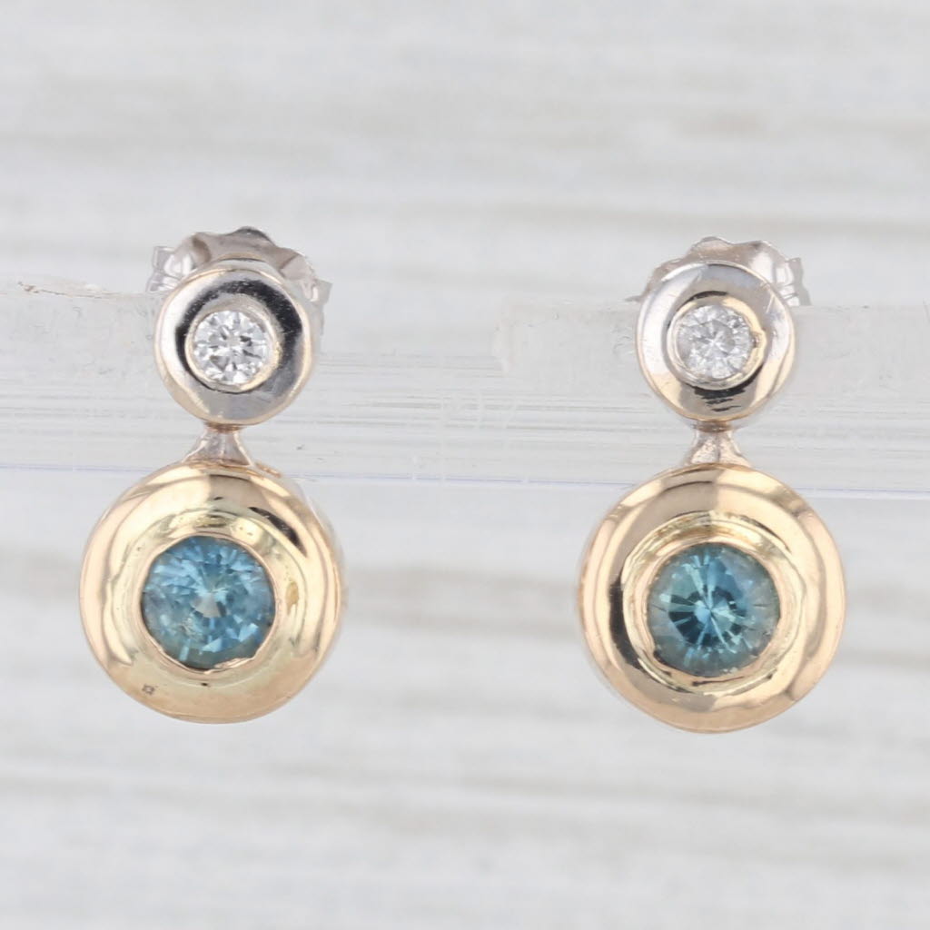 Light Gray 0.68ctw Blue Sapphire Diamond Circles Drop Earrings 14k White Yellow Gold