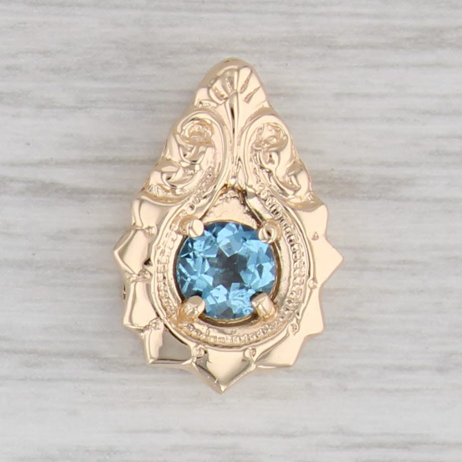 Gray Vintage 0.55ct Blue Topaz Slide Charm 14k Yellow Gold Teardrop