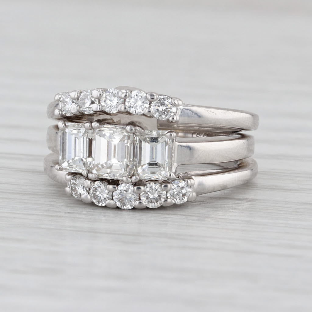 1.76ctw 3-Ring Bridal Set 2 Wedding Bands Engagement 14k White Gold Size 6.25