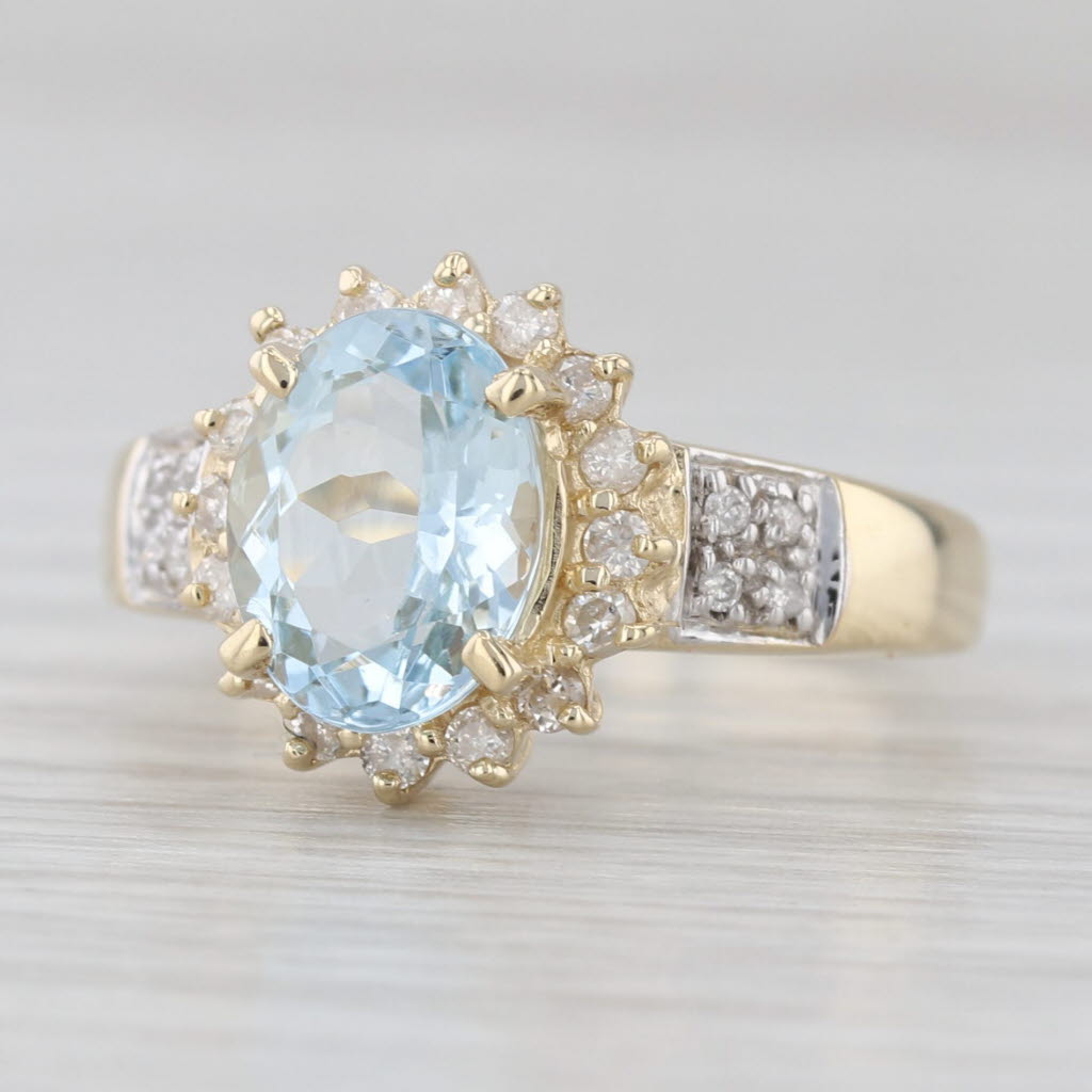 1.69ctw Oval Aquamarine Diamond Halo Ring 14k Yellow Gold Size 6