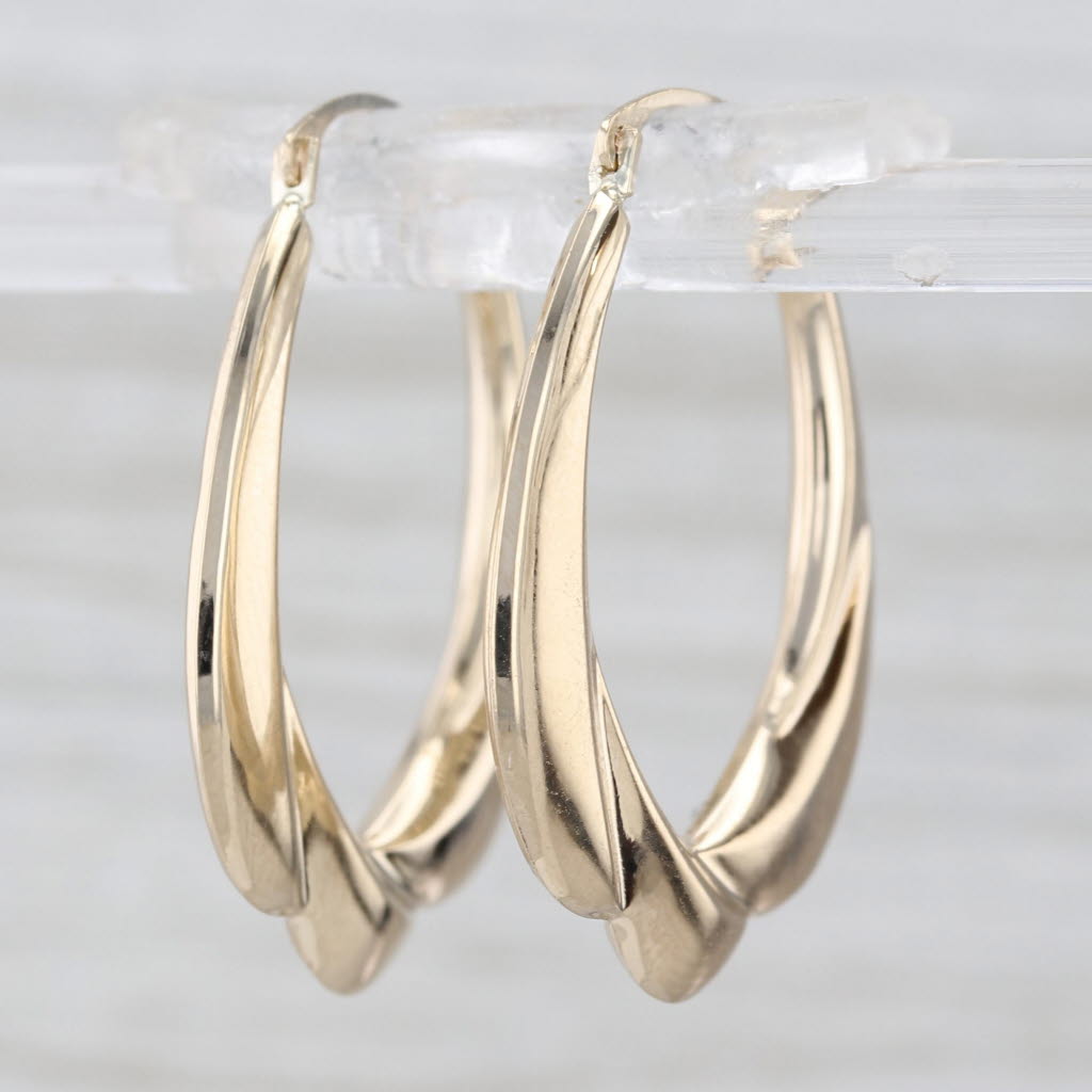 Woven Oval Hoop Earrings 10k Yellow Gold Snap Top Hoops 27.8 x 2.9 mm