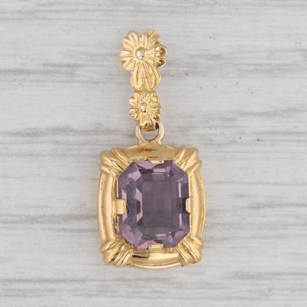 Gray Vintage Purple Glass Floral Pendant 10k Yellow Gold Small Drop