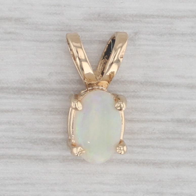 Gray Oval Opal Solitaire Pendant 14k Yellow Gold Small Drop