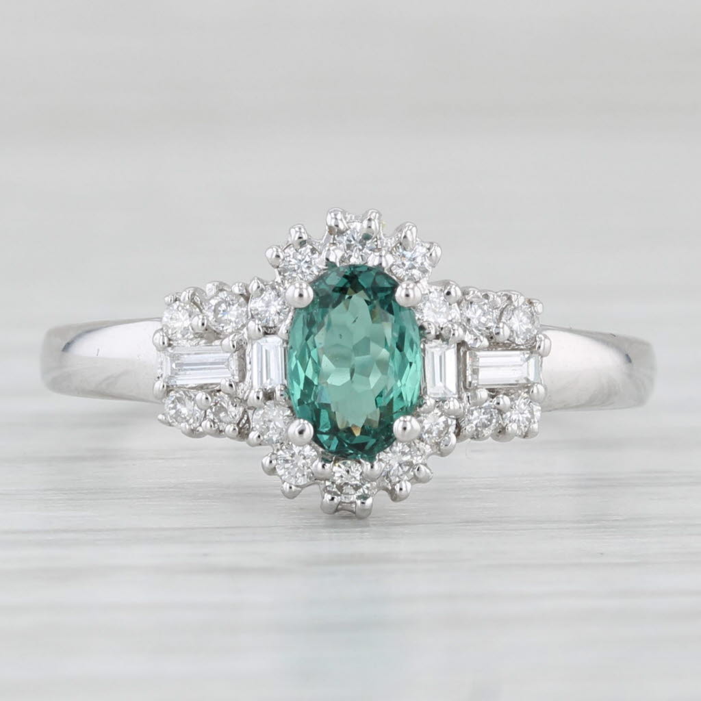 Light Gray 0.79ctw Green Alexandrite Diamond Halo Ring 14k White Gold Size 7 Engagement