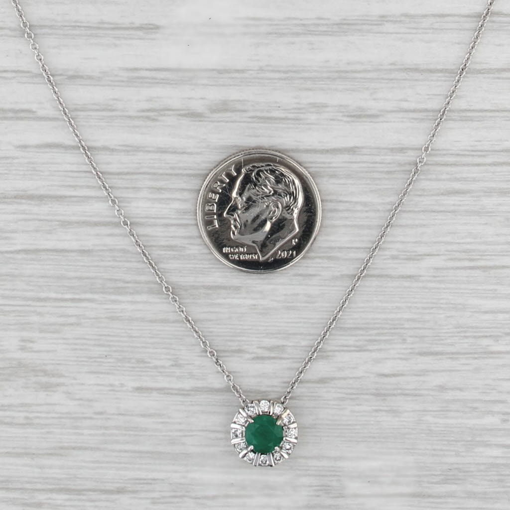 Effy 0.78ctw Emerald Diamond Halo Pendant Necklace 14k White Gold 16" 18"