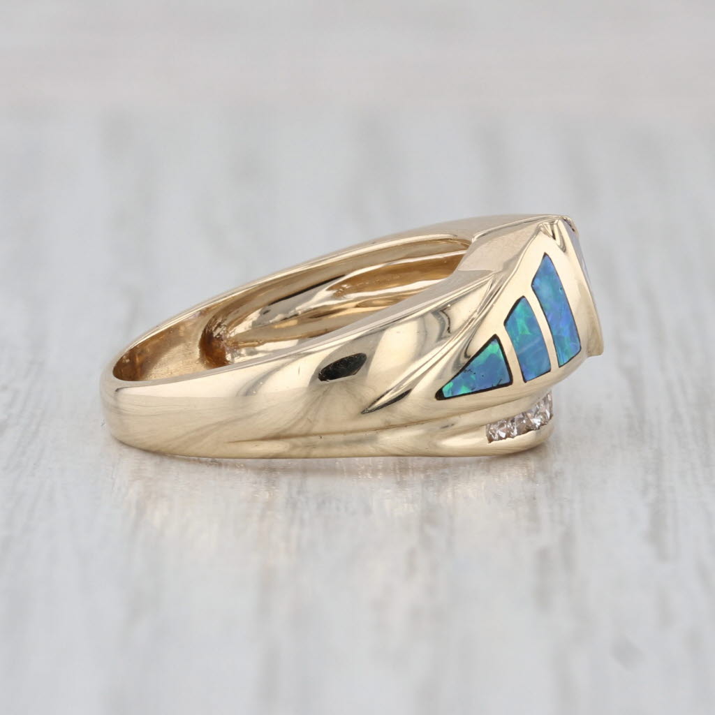 Tanzanite Opal Diamond Ring 14k Yellow Gold Size 7.25 Bypass