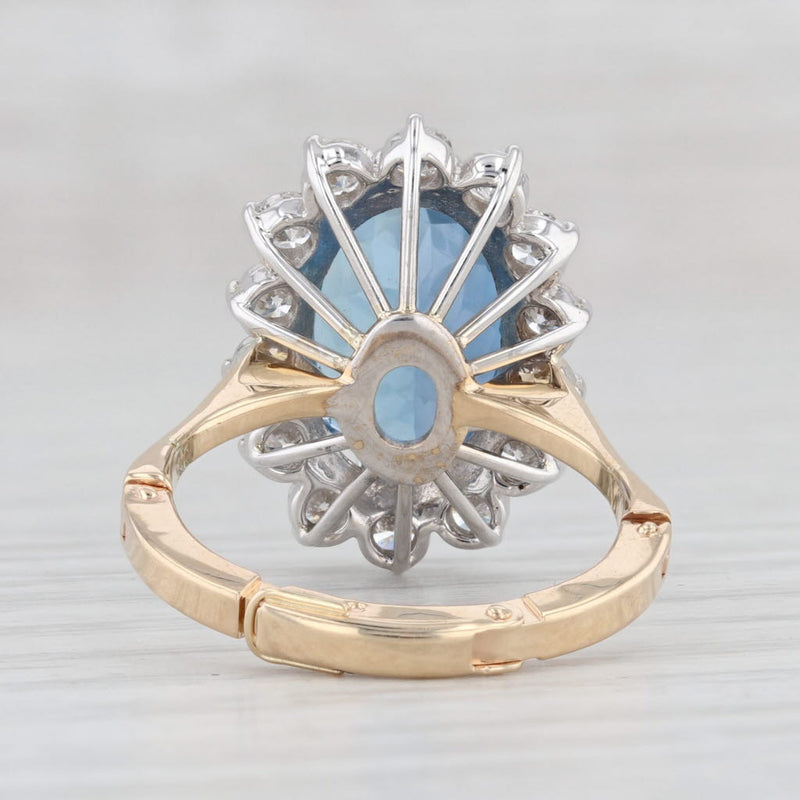 5.88ctw Oval Aquamarine Diamond Halo Ring 14k Gold Size 6.75 Arthritic Band GIA