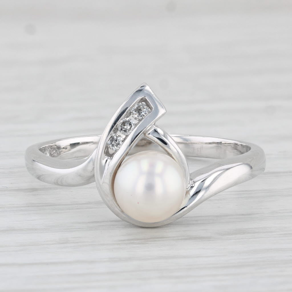 Light Gray Cultured Pearl Diamond Teardrop Ring 10k White Gold Size 11.25