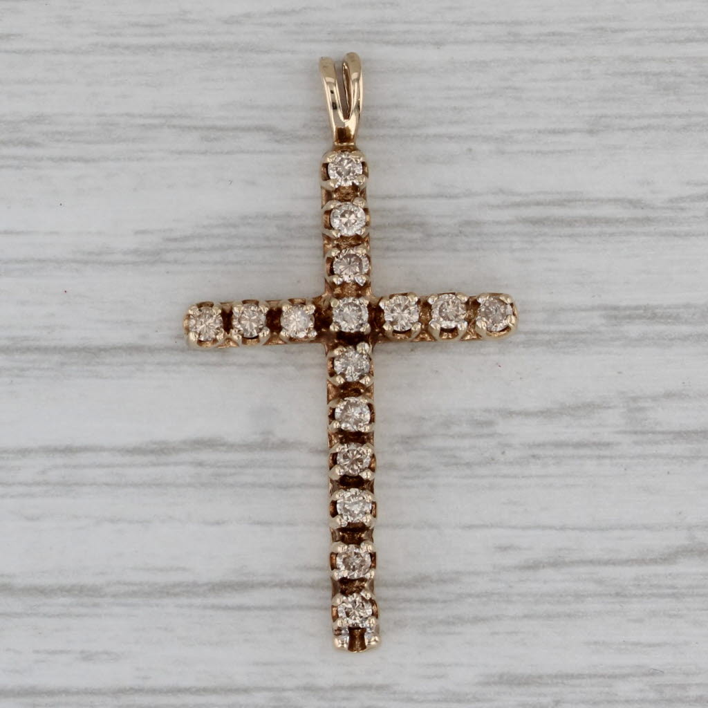 Gray 0.48ctw Diamond Cross Pendant 10k Yellow Gold